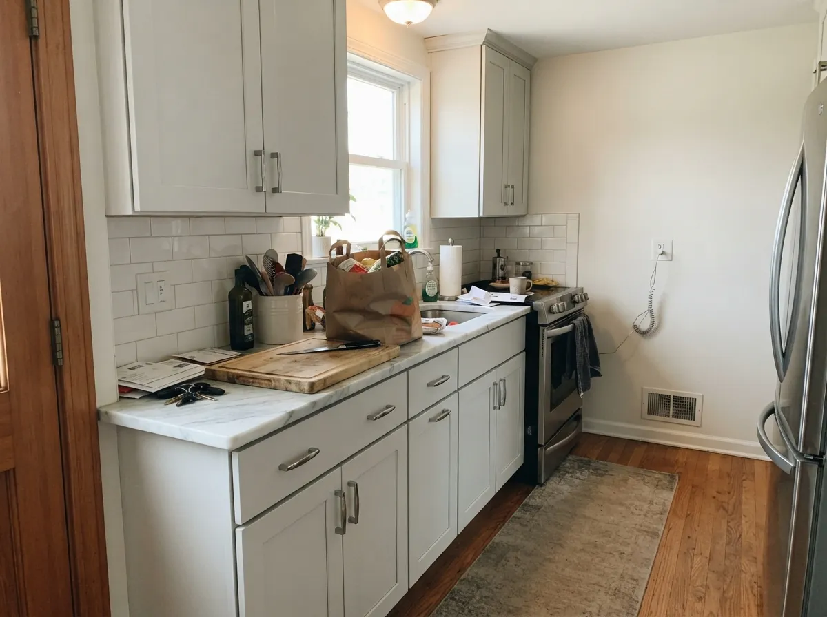 On cabinets next to cool stone it stays white — the Carrara pairing White Dove and Blank Canvas lose.