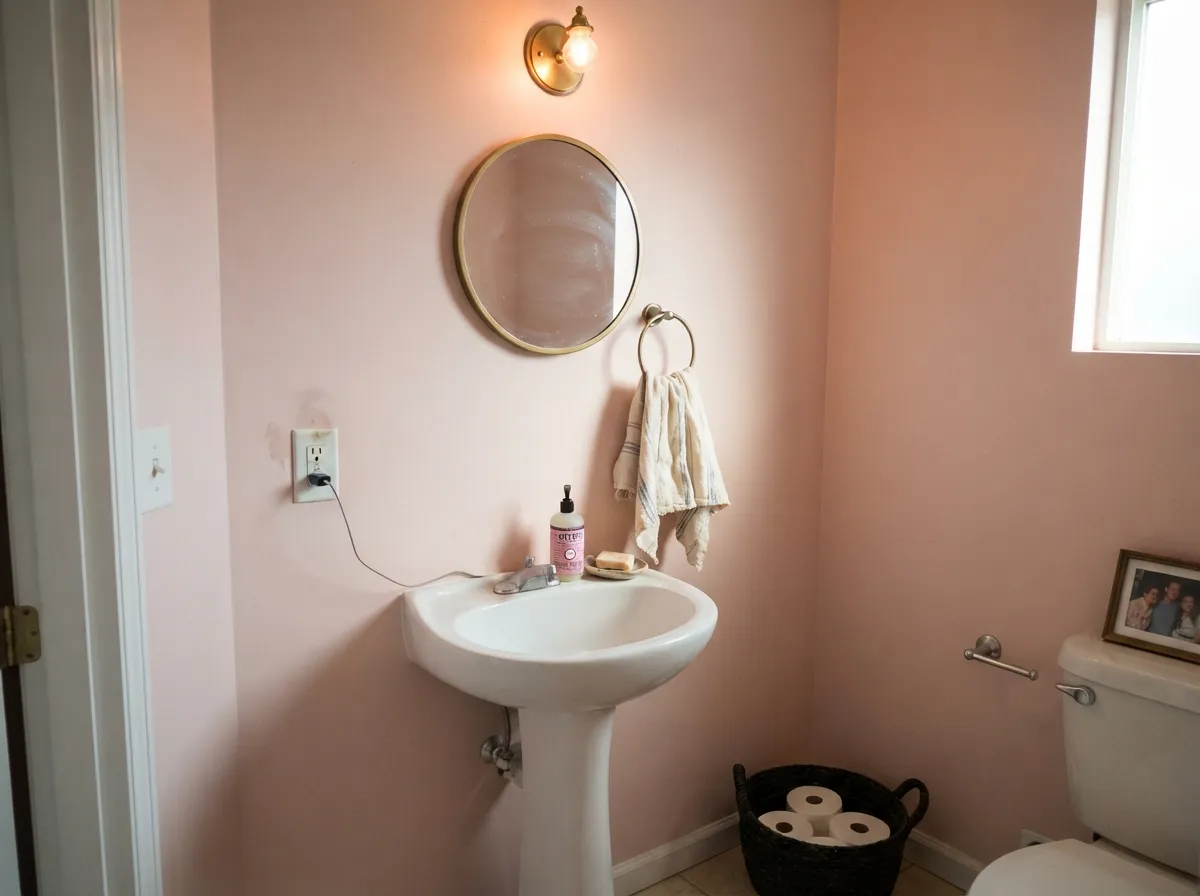 The low-risk commitment: one small room, crisp white trim, brass hardware — the color gets to be the whole point without repainting the house.