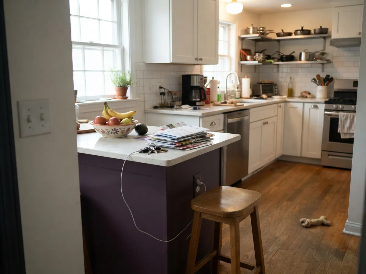 On an island under white walls, with oak and brass nearby, it does exactly the job Behr built it for.