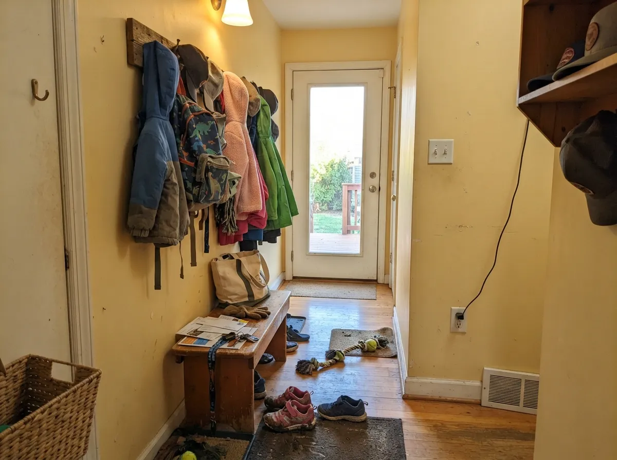 A dose of warmth in a hallway that would otherwise get none — this is where a small, unglamorous room earns its keep.