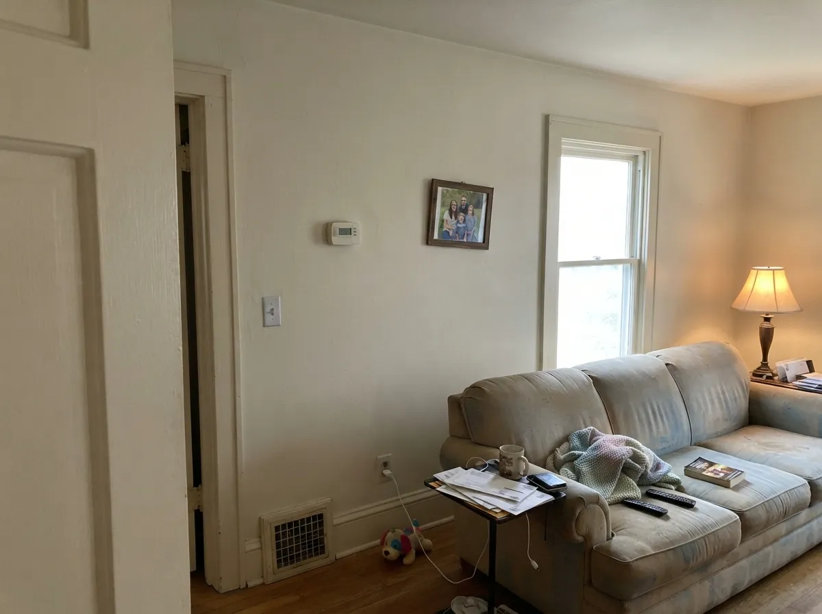 Swiss Coffee used on walls, trim, and ceiling in an older home.