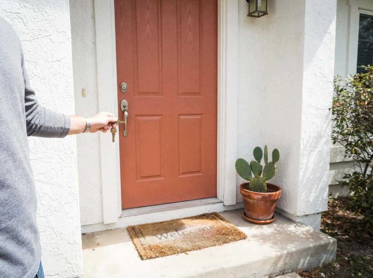 As a front door against white stucco, it reads like a genuine Southwest statement without going fire-engine red.