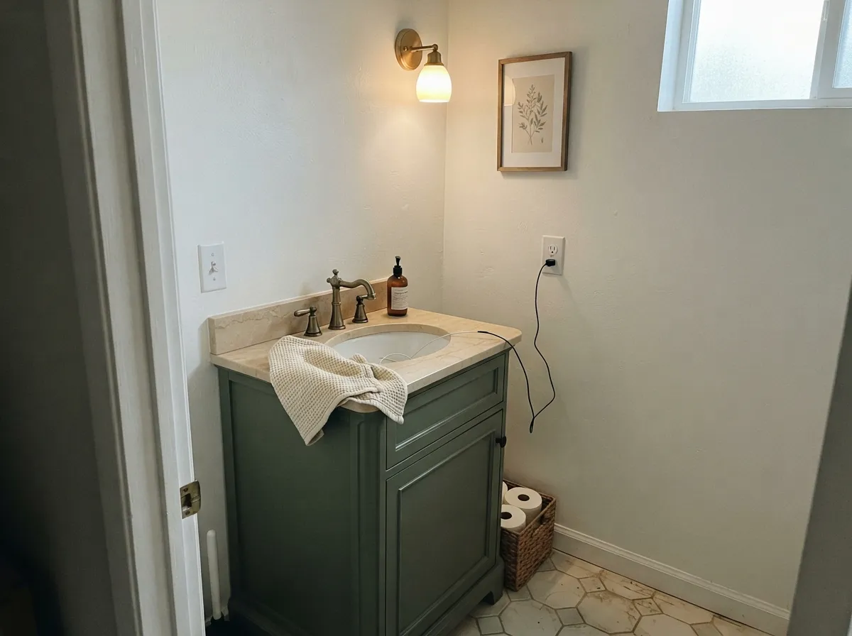The easy win: a Thai Basil vanity in a room you can light on purpose — custom-looking without betting the house.