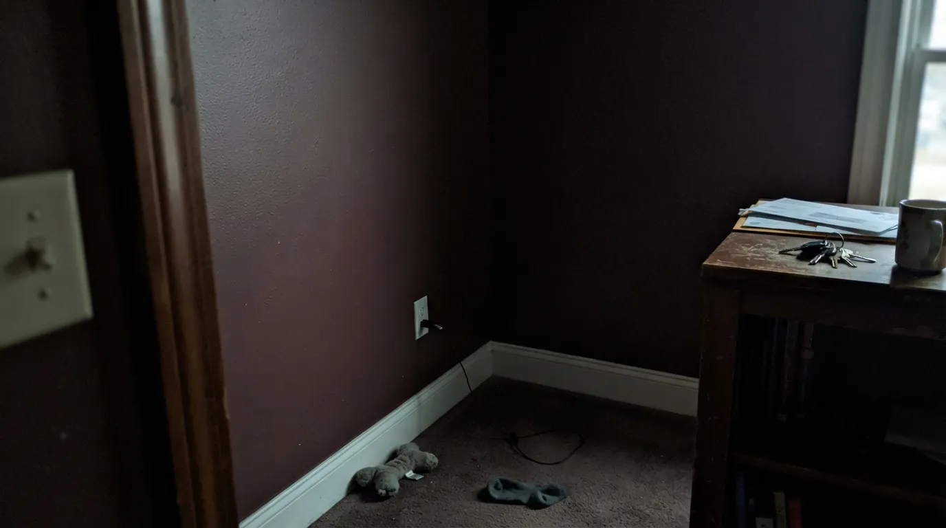 The honest shot: no daylight, no lamps, and the wine drains out almost completely. This is the light where Twinberry disappoints.