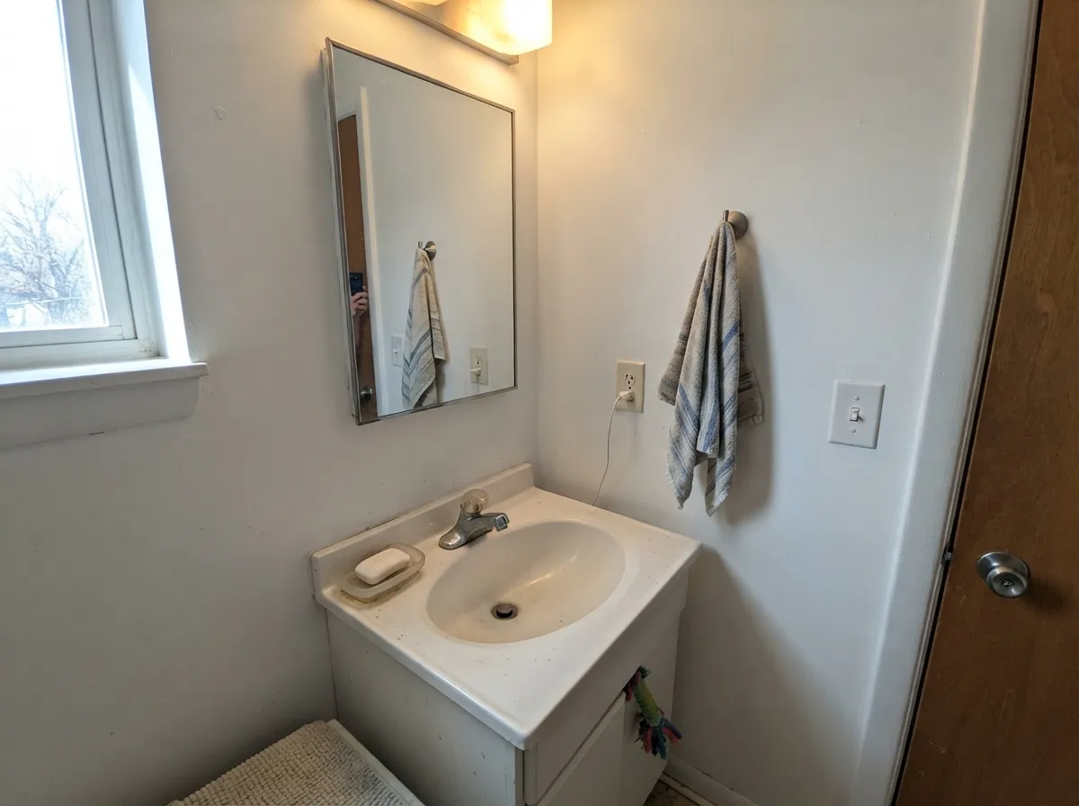 Ultra Pure White bathroom walls with white tile and chrome fixtures.