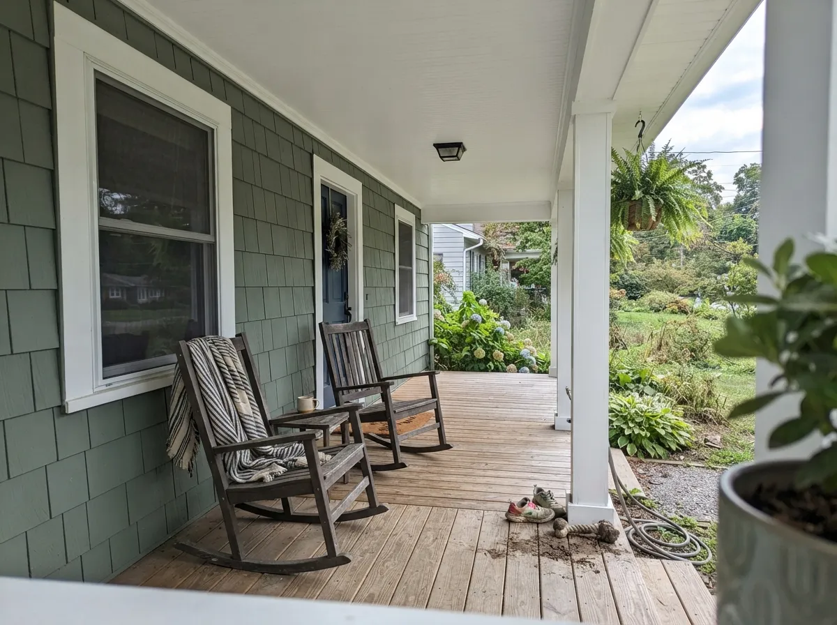 Ultra Pure White exterior trim, fascia and porch ceiling against a deeper body color.