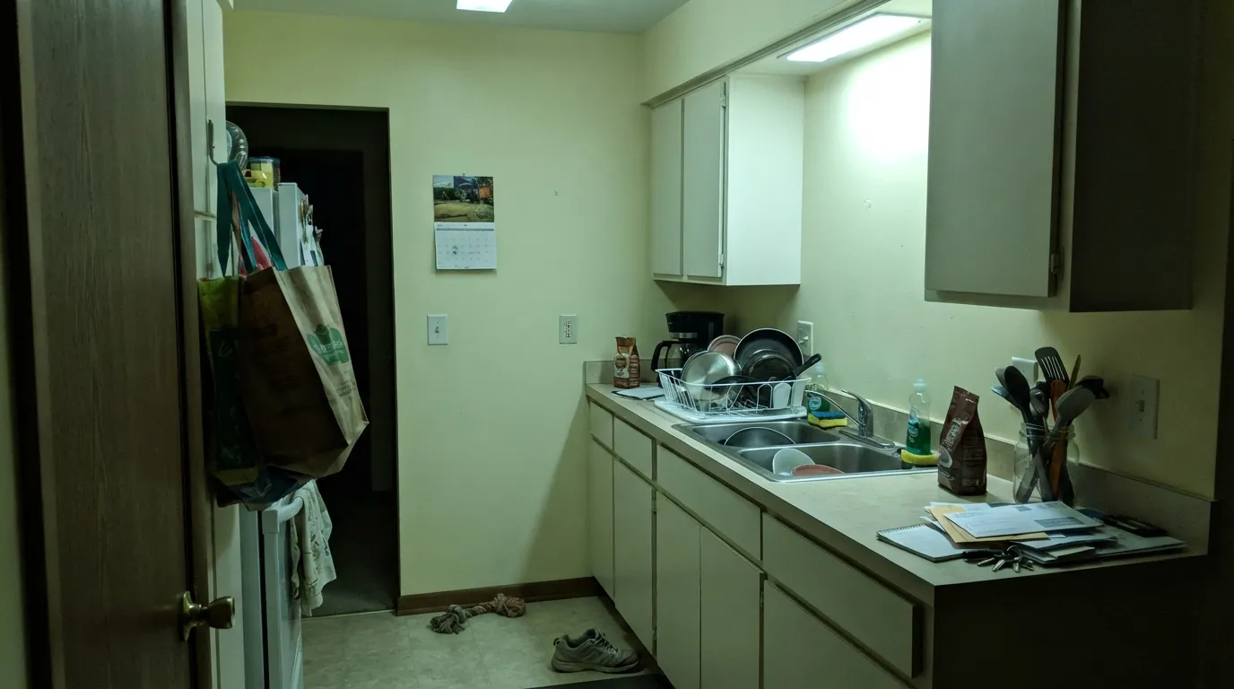 The honest shot: under cool LED kitchen lighting at night, the buttery warmth disappears and the color turns flat and slightly sickly — the exact complaint behind most of its bad reviews.