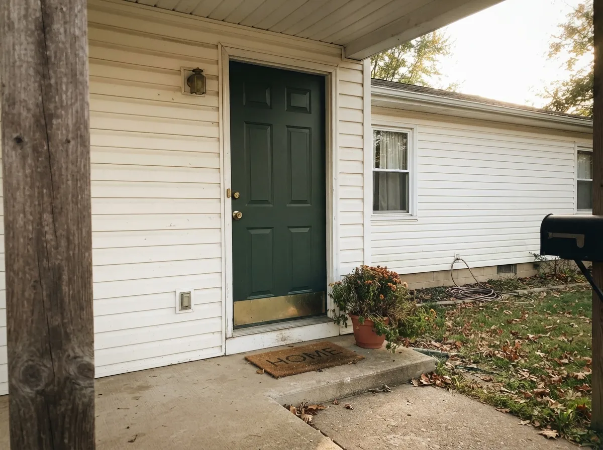 Outdoors it almost always gets the direct light it needs — a Vine Leaf front door against warm white siding reads as a classic, grounded green in real sun.