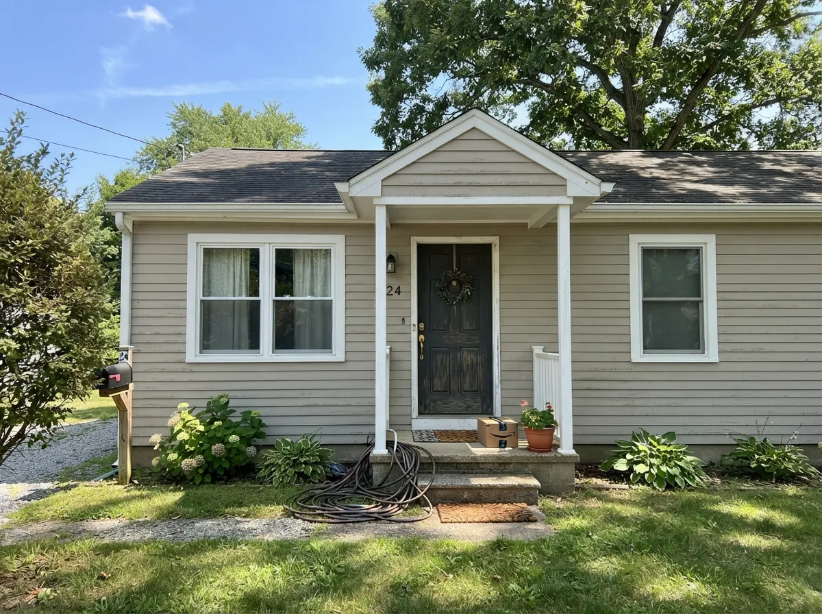 In full sun the warmth holds — a legitimate modern-farmhouse exterior, not just an interior color.