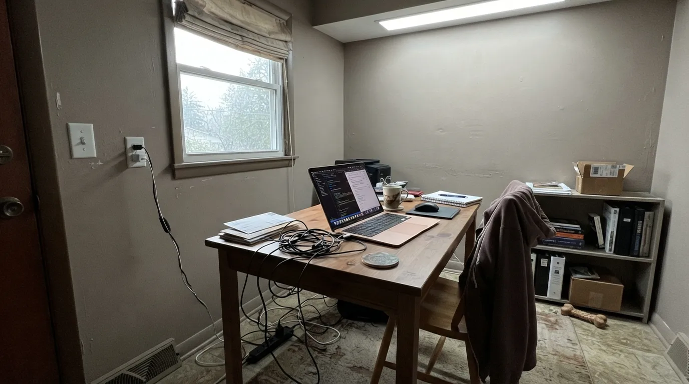 The honest shot: cool LED light and a north window drain the rose out completely, leaving a flat, muddy taupe that reads dingy rather than dusty.