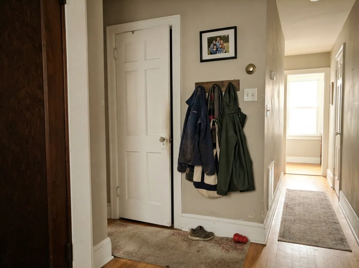 Semi-gloss on the trim, the classic pairing: it softens a mid-tone wall instead of cutting against it.