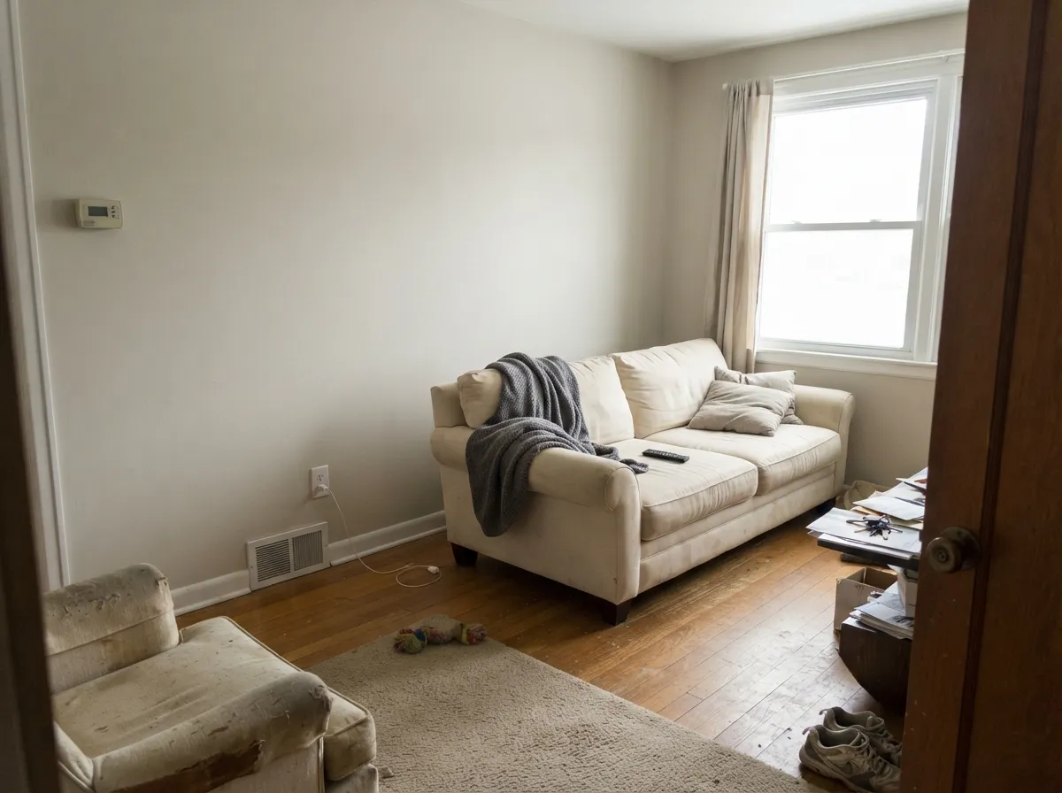 With real daylight and warm trim, the walls stay a calm, finished beige — never tan, never flat.