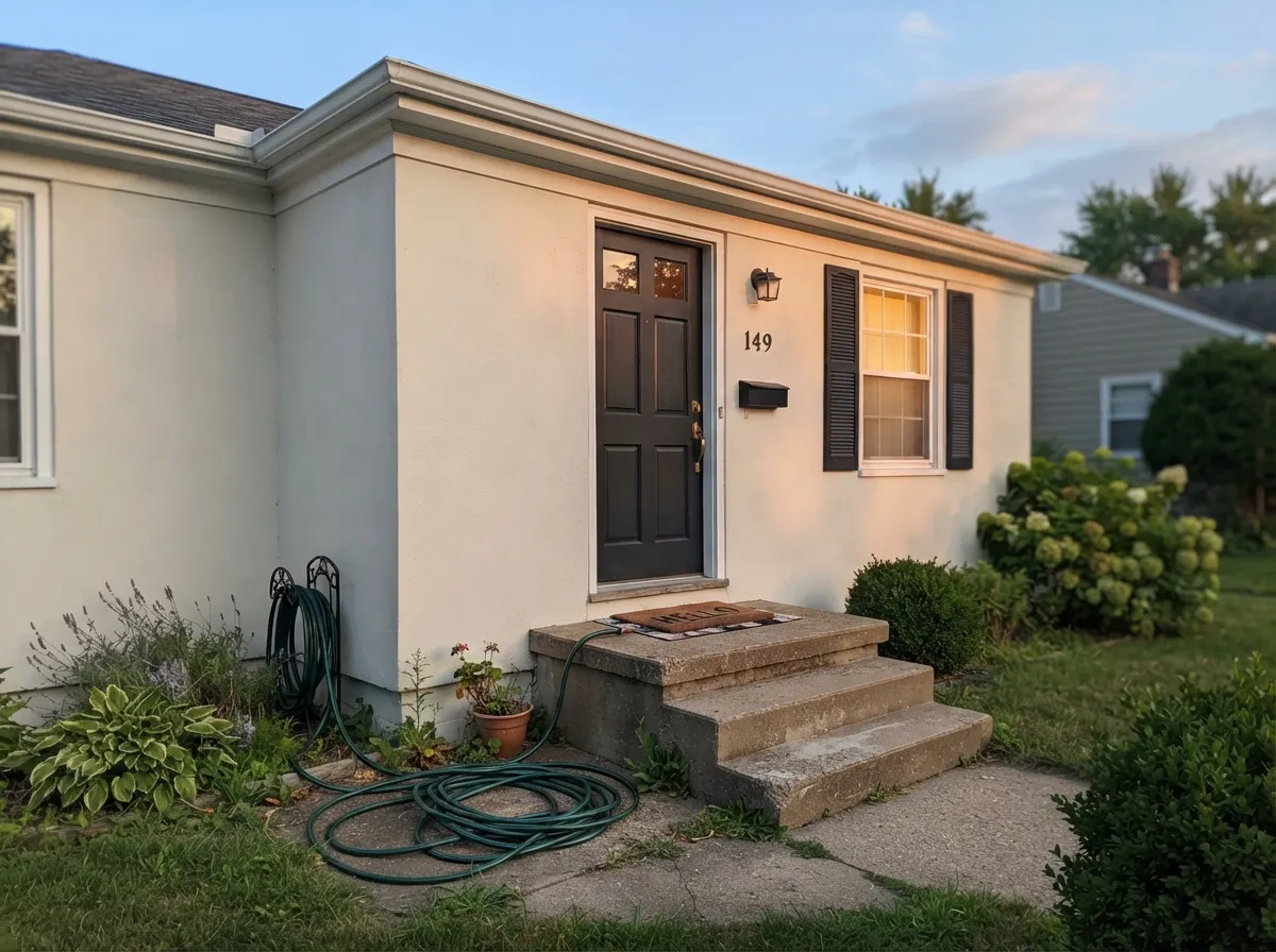 Behr sells this same color in its masonry and stucco line — a genuine exterior white, not an interior color pressed into outdoor duty.