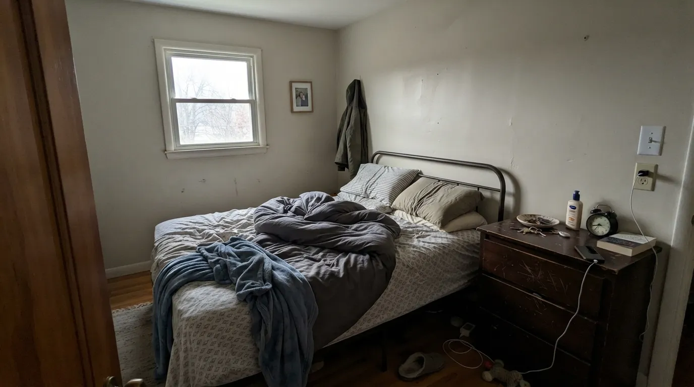 The honest shot: in a dim north room with no lamps, the cream drains out and White Stone goes dingy greige — the exact situation the skip-if list describes.