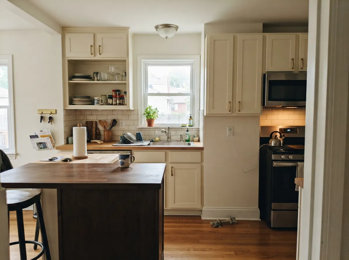 Its best job: cabinets against brass and butcher block, where the gold reads as warmth, not a mistake.