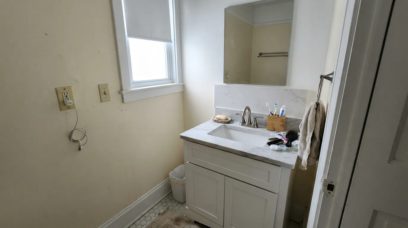 The honest shot: next to a cooler trim white, chrome fixtures and gray quartz, the gold undertone stops looking warm and starts looking dated.