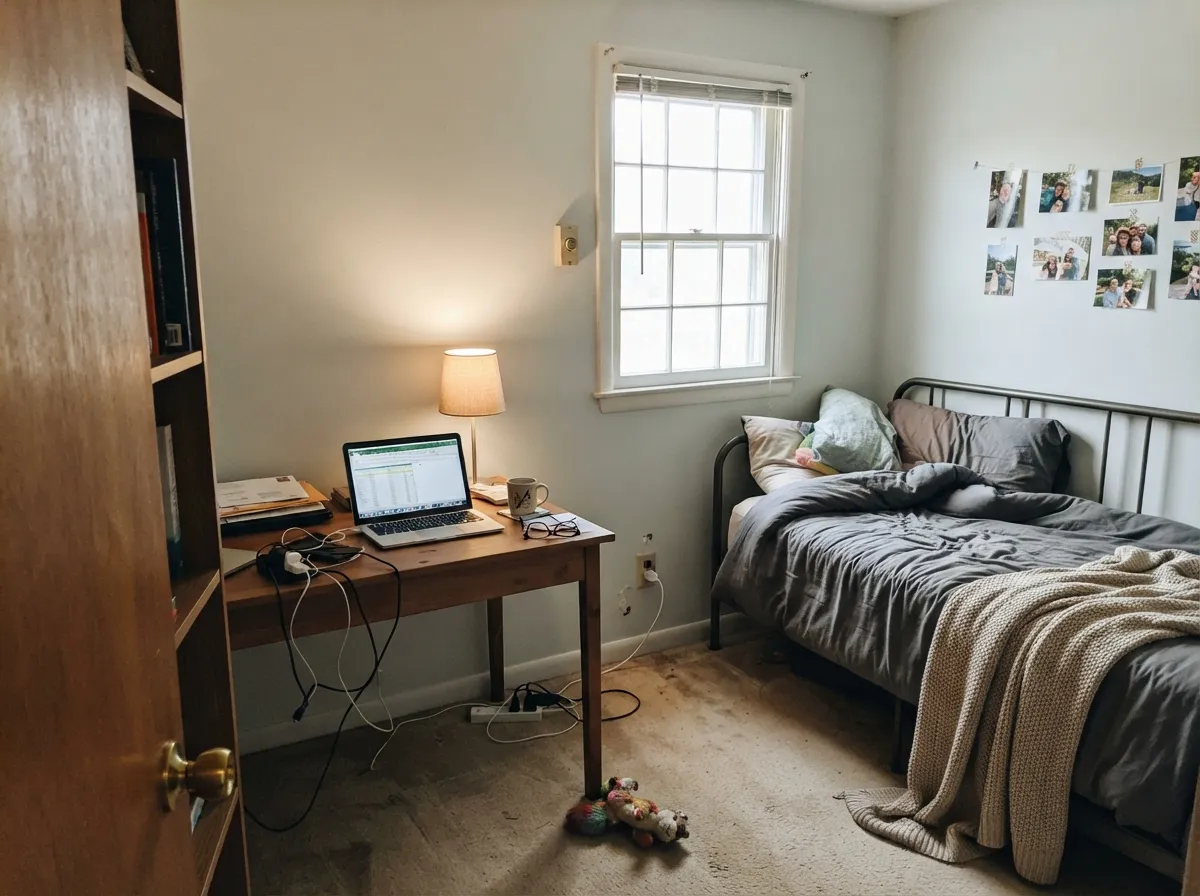 The office/guest-room job a real owner actually used it for — quiet enough to work in, light enough that the spare bed does not sit in a cave.