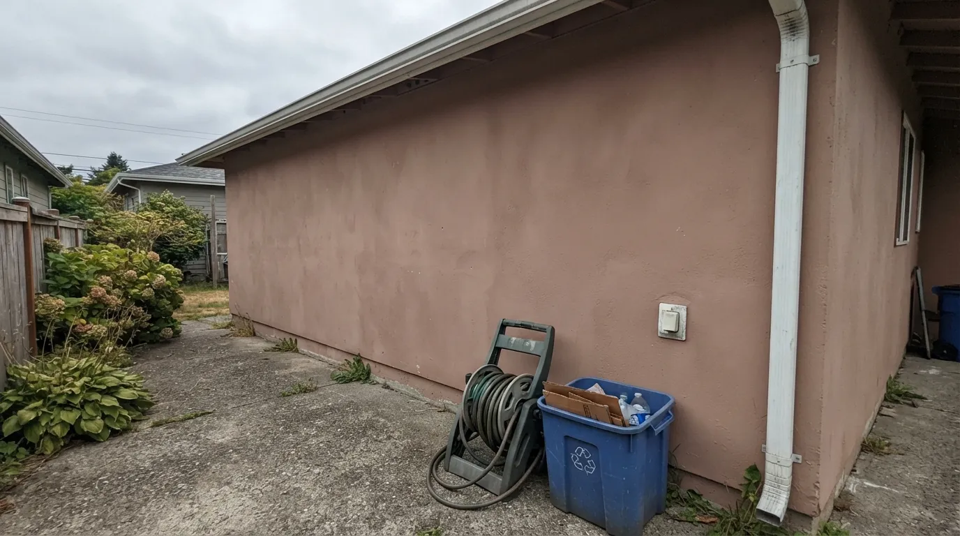 The honest shot: without direct sun, the same paint sinks toward a flat, muddy brown — the exact situation behind "it looked orange on the chip, brown on my house" complaints.
