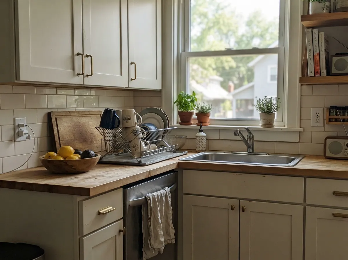 On cabinet doors the cream reads custom rather than builder-grade, and it forgives the handprints a bright white would show.