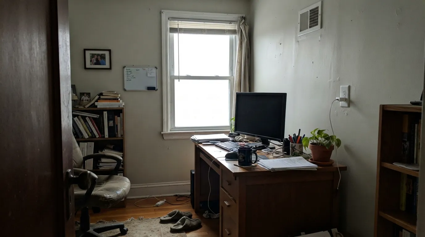 The honest shot: in a dim north room with the lamps off, the warmth drains away and a faint green comes up — exactly what the bad reviews describe.