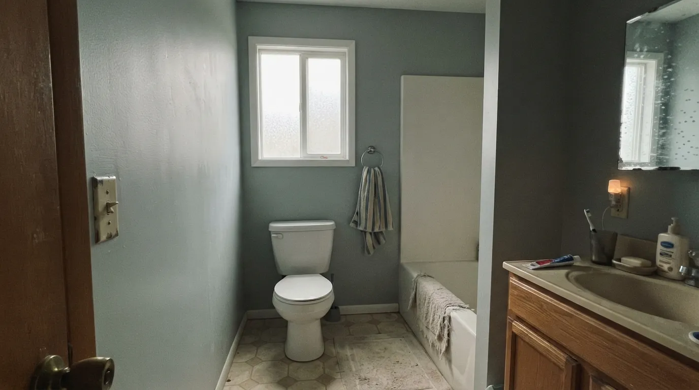 The honest shot: a dim north room with no warm light and the blue-green drops out, leaving plain gray — the number-one disappointment in real reviews.