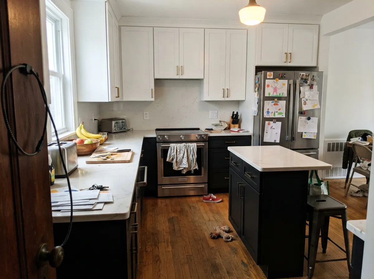 Black lowers under crisp white uppers — the small-commitment version, and the cheapest way to find out if you actually like living with black.