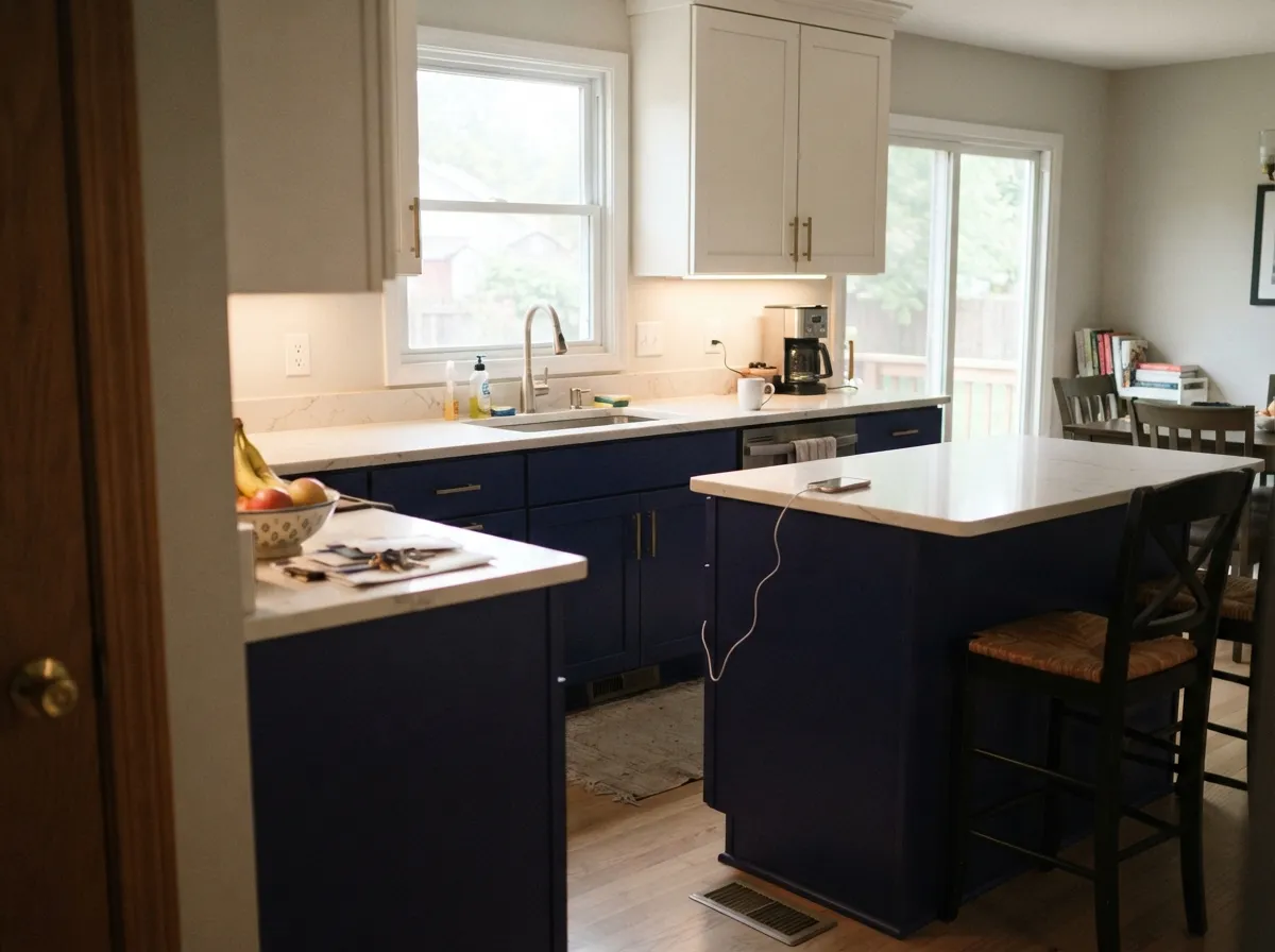 Satin is what keeps it blue — the sheen catches the morning light where a flat finish would go black.