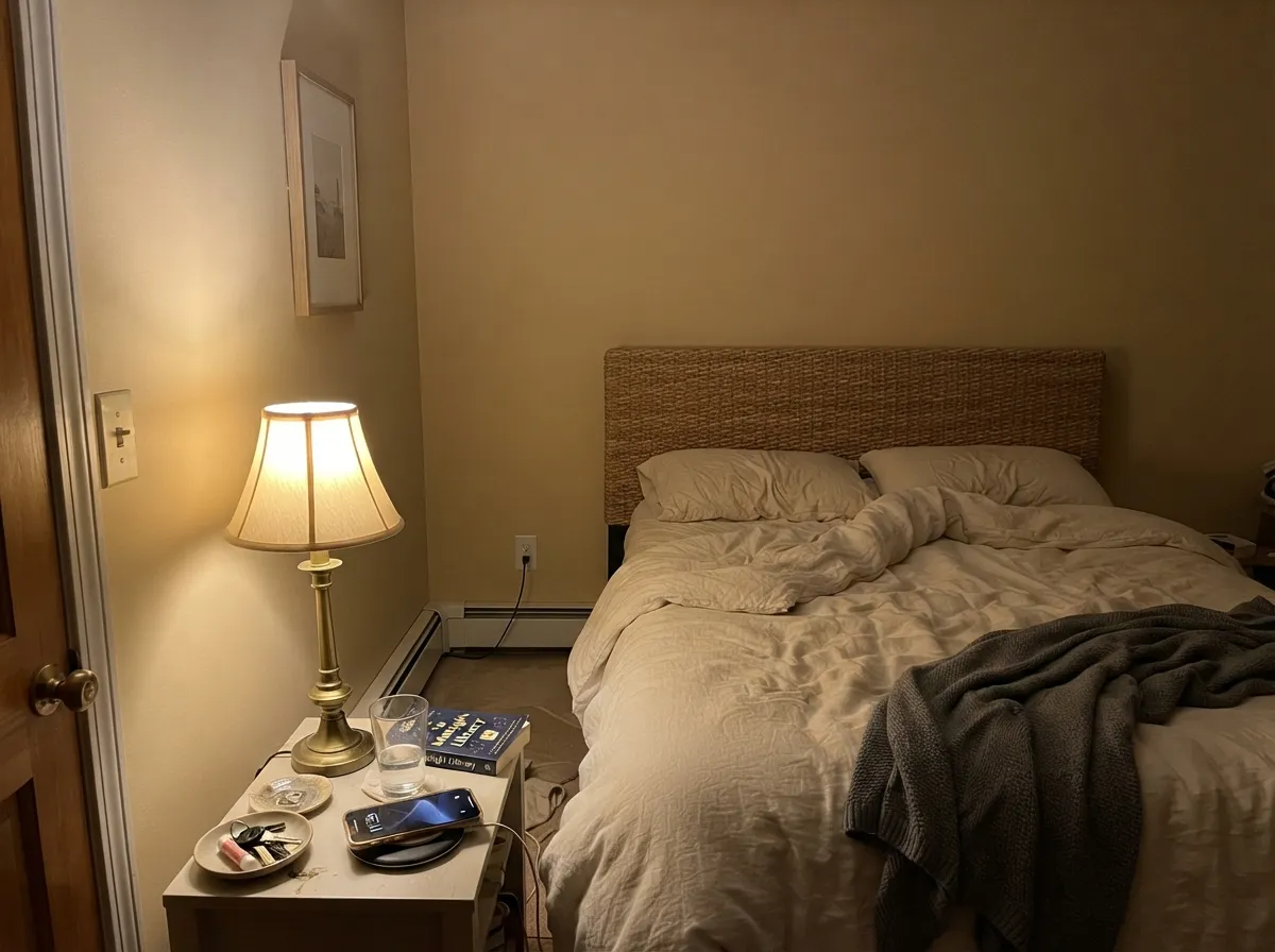 Under a 2700K lamp at night the cream deepens and goes cozy — the color's second-best light.