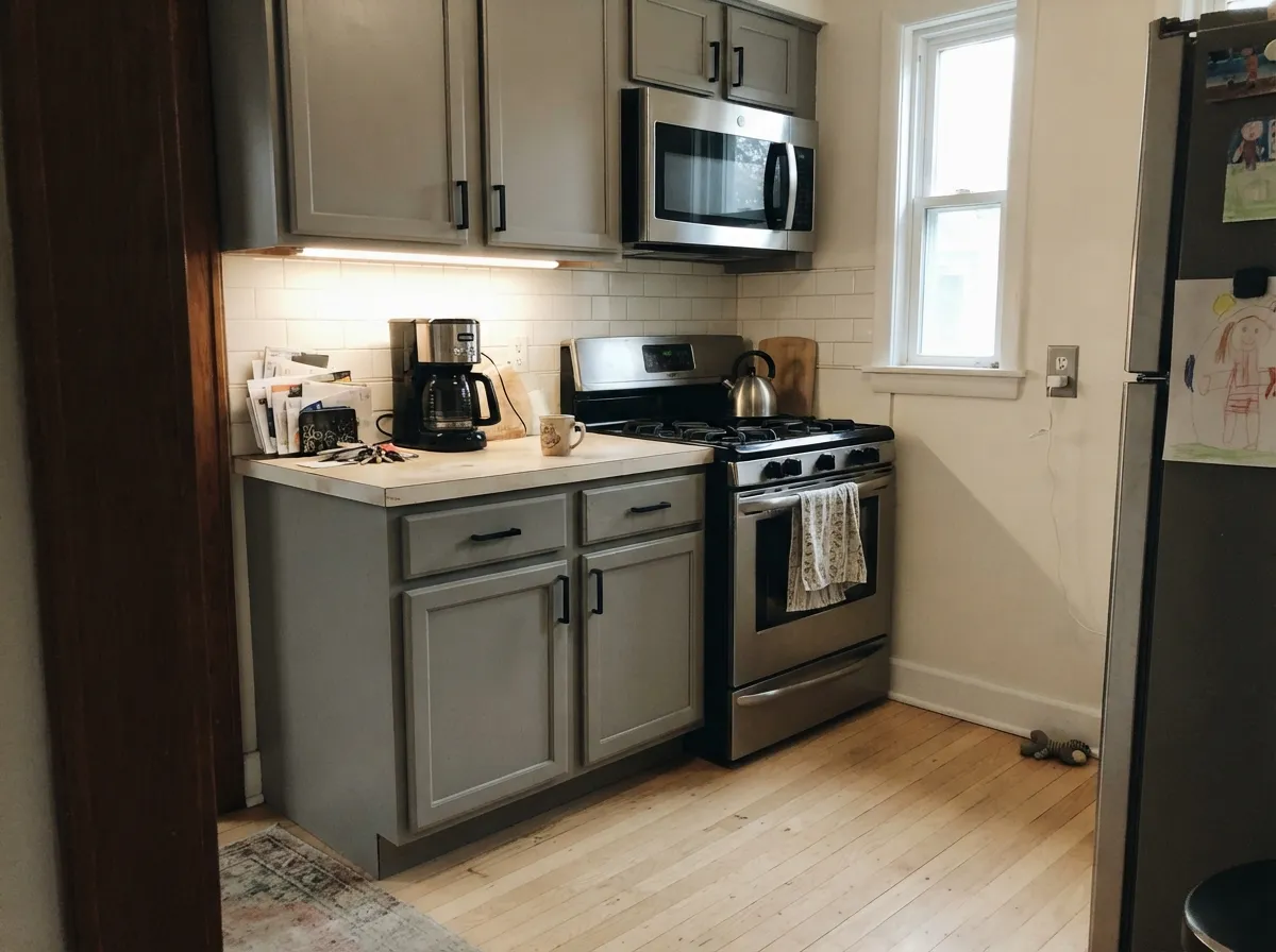 On cabinets it gives the concrete-gray look without the blue cast most gray cabinet colors show under LED strips.