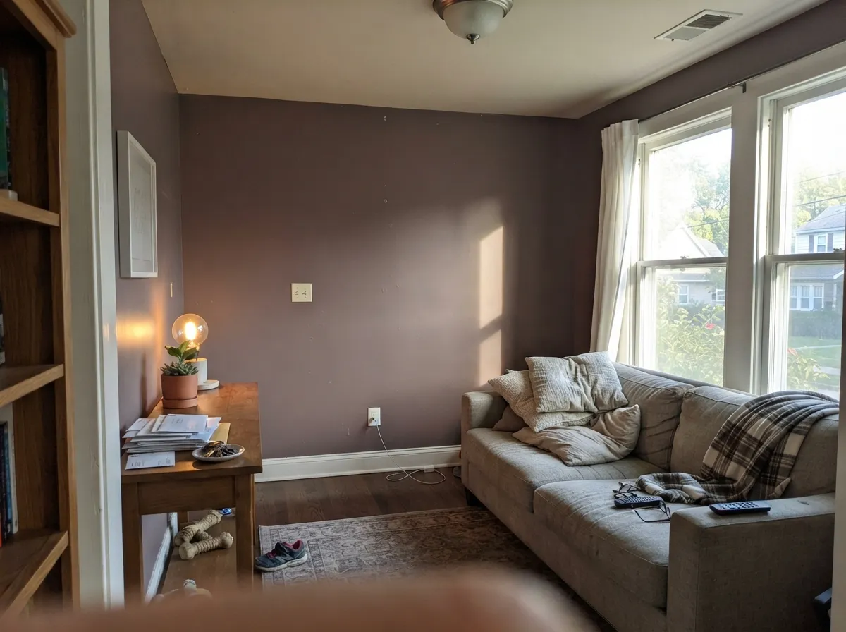 Cinnamon Slate living room walls in direct south-facing afternoon sun.