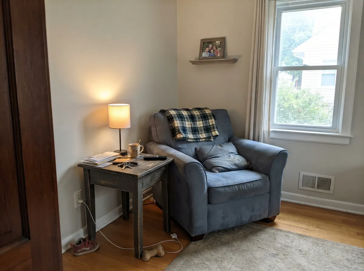 Classic Gray living room walls with bright white trim.