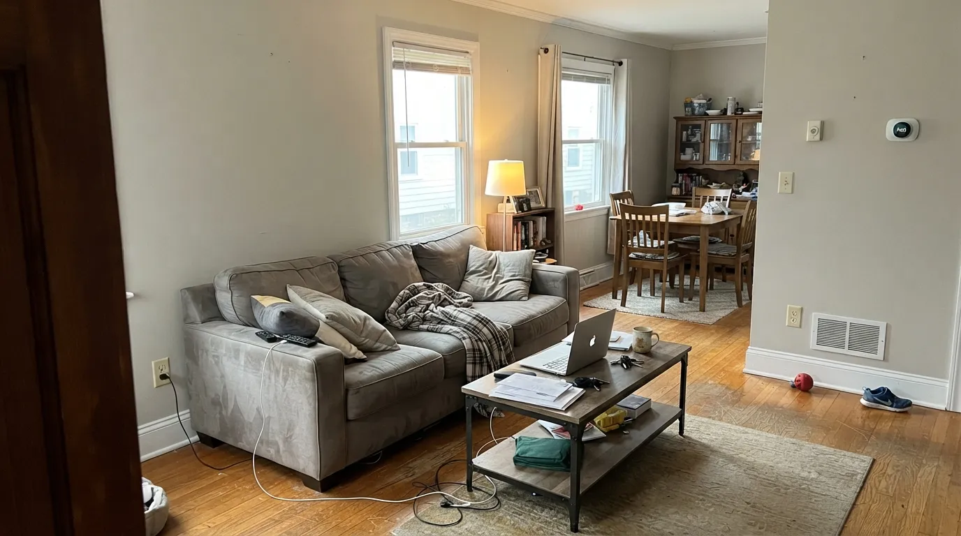 Moderate daylight is where Classic Gray works: soft and clearly a color, with bright Chantilly Lace trim keeping it from reading as a tired white.