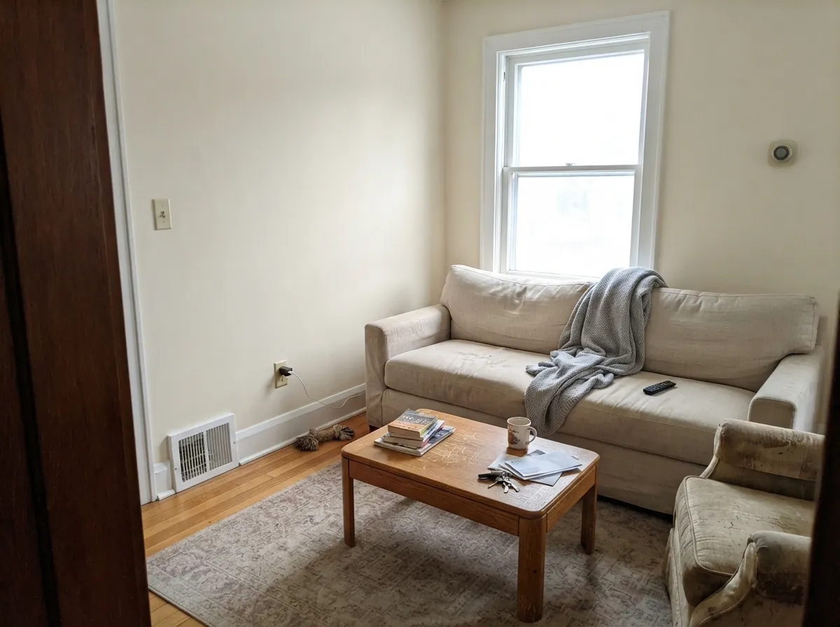 Cloud White living room walls in cool morning east light.