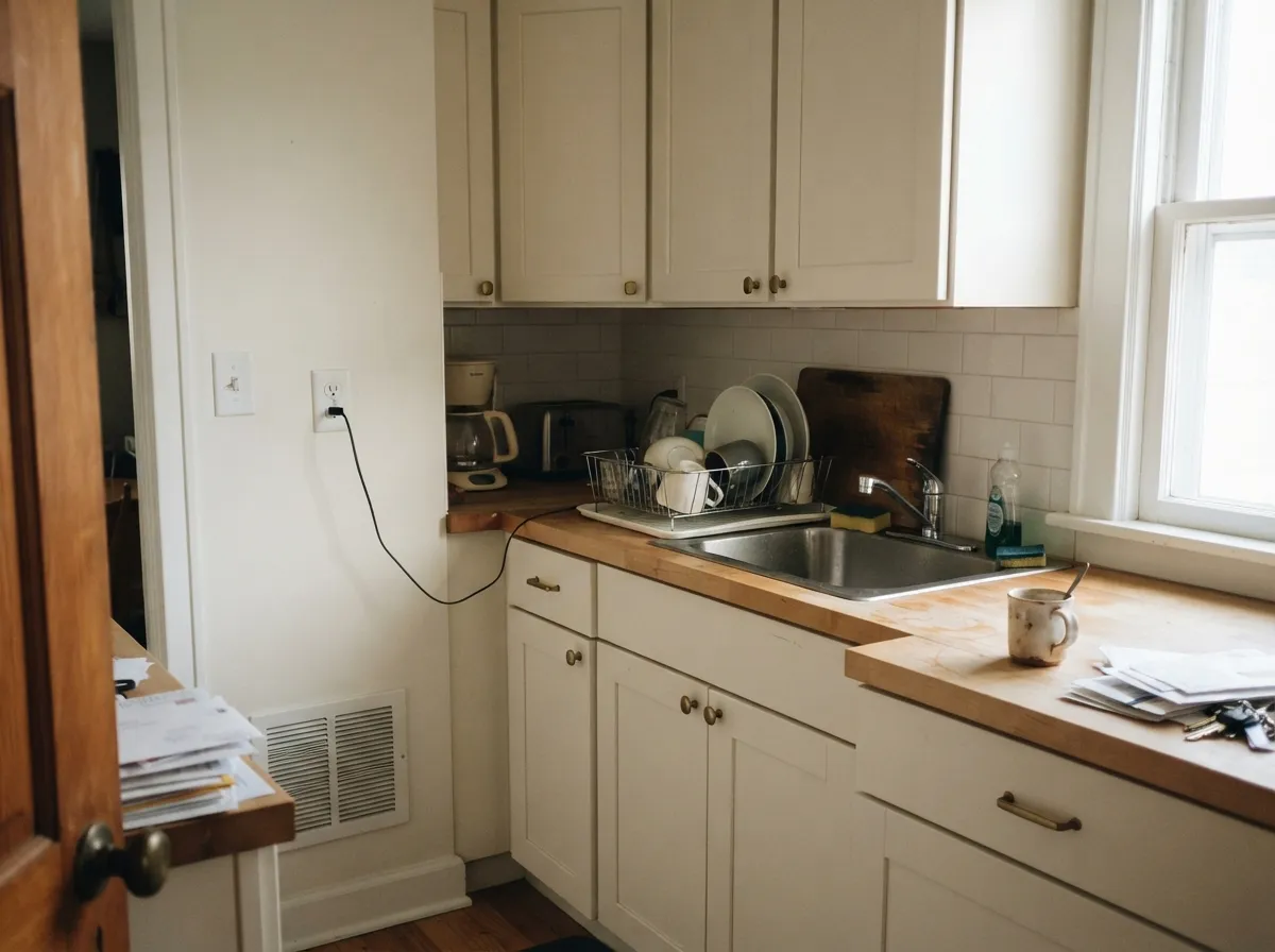 On cabinets in morning light the cream reads soft rather than yellow, and it hides knuckle marks around the pulls.