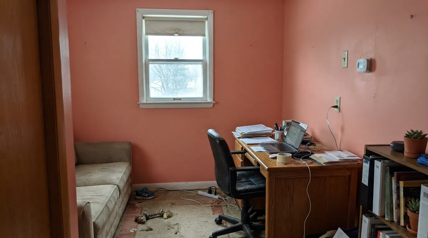The honest shot: cool north light with no warm bulbs drains the orange out and leaves a dull, muddy salmon — the light this color needs help from.