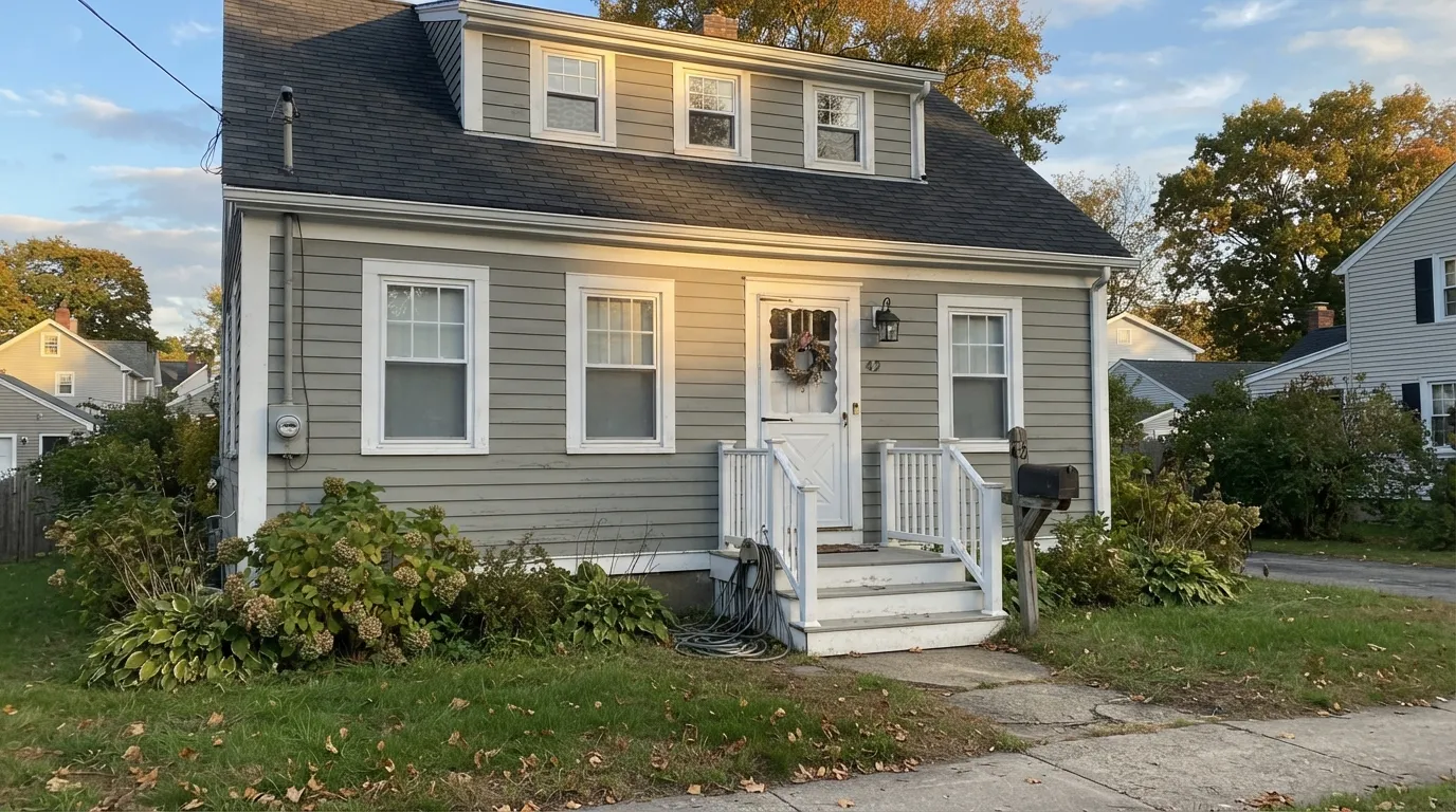 Coventry Gray siding in the direct sun it was made for — composed, storm-cloud gray, no blue drift, against a true white trim.