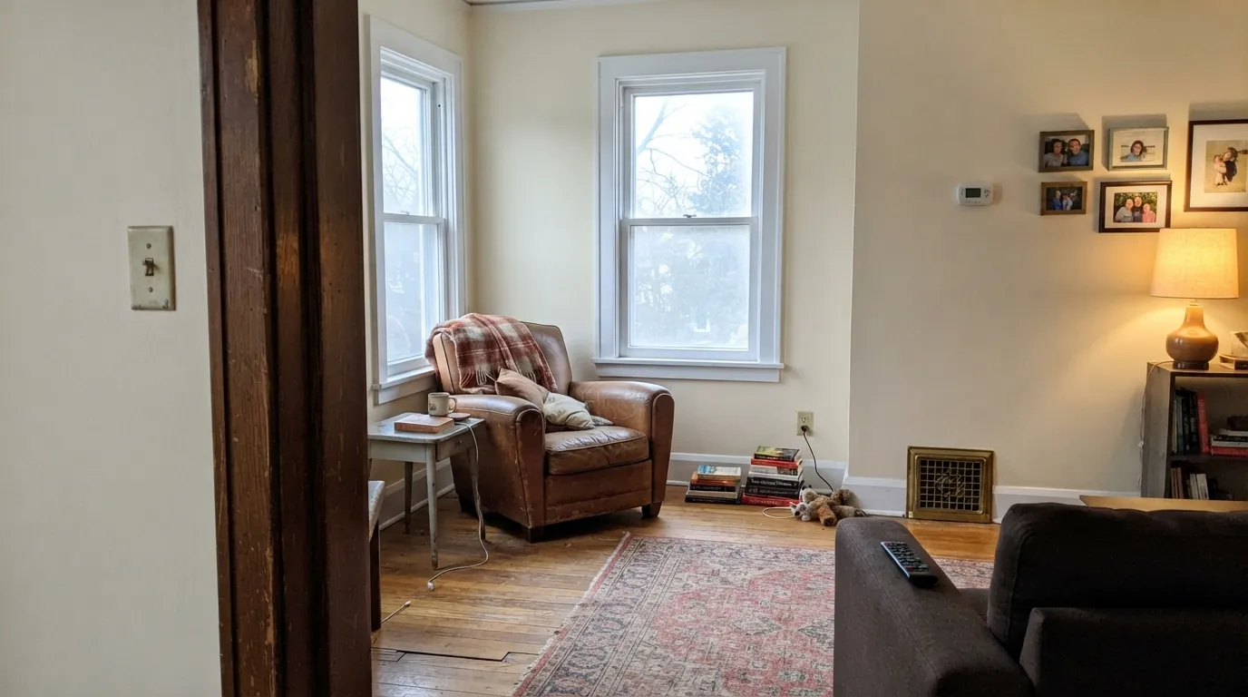 In flat north light the warmth reads as a soft off-white, not yellow — this is the room Cream was made for.