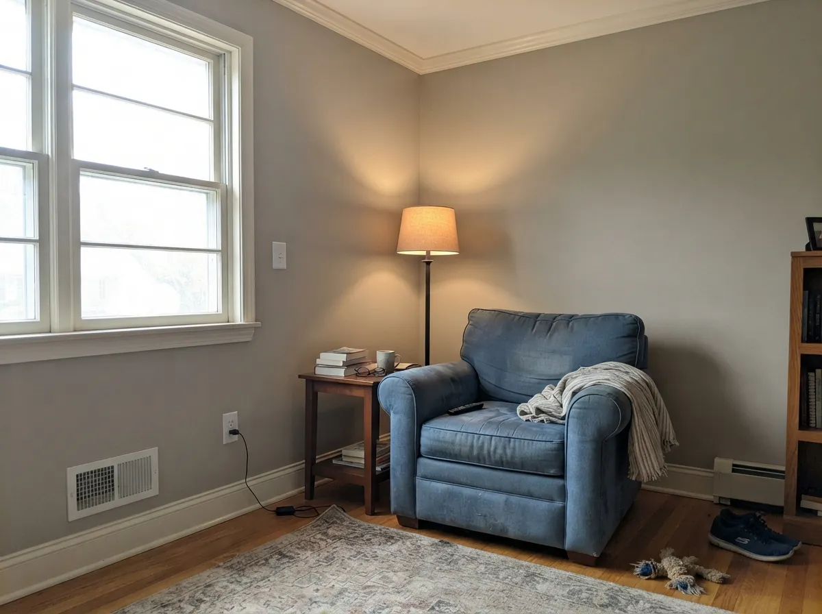 The surprise use case: deep enough to work overhead too, so the ceiling reads like a soft continuation of the room instead of a stark white cap.
