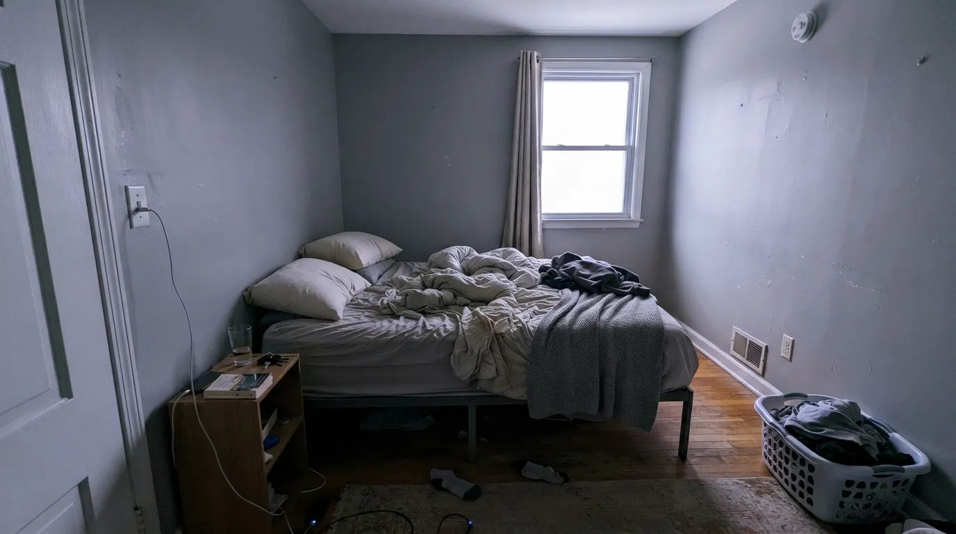 The honest shot: in a dim north room the gray-violet base takes over and the white goes chalky — the complaint behind nearly every bad review of this color.