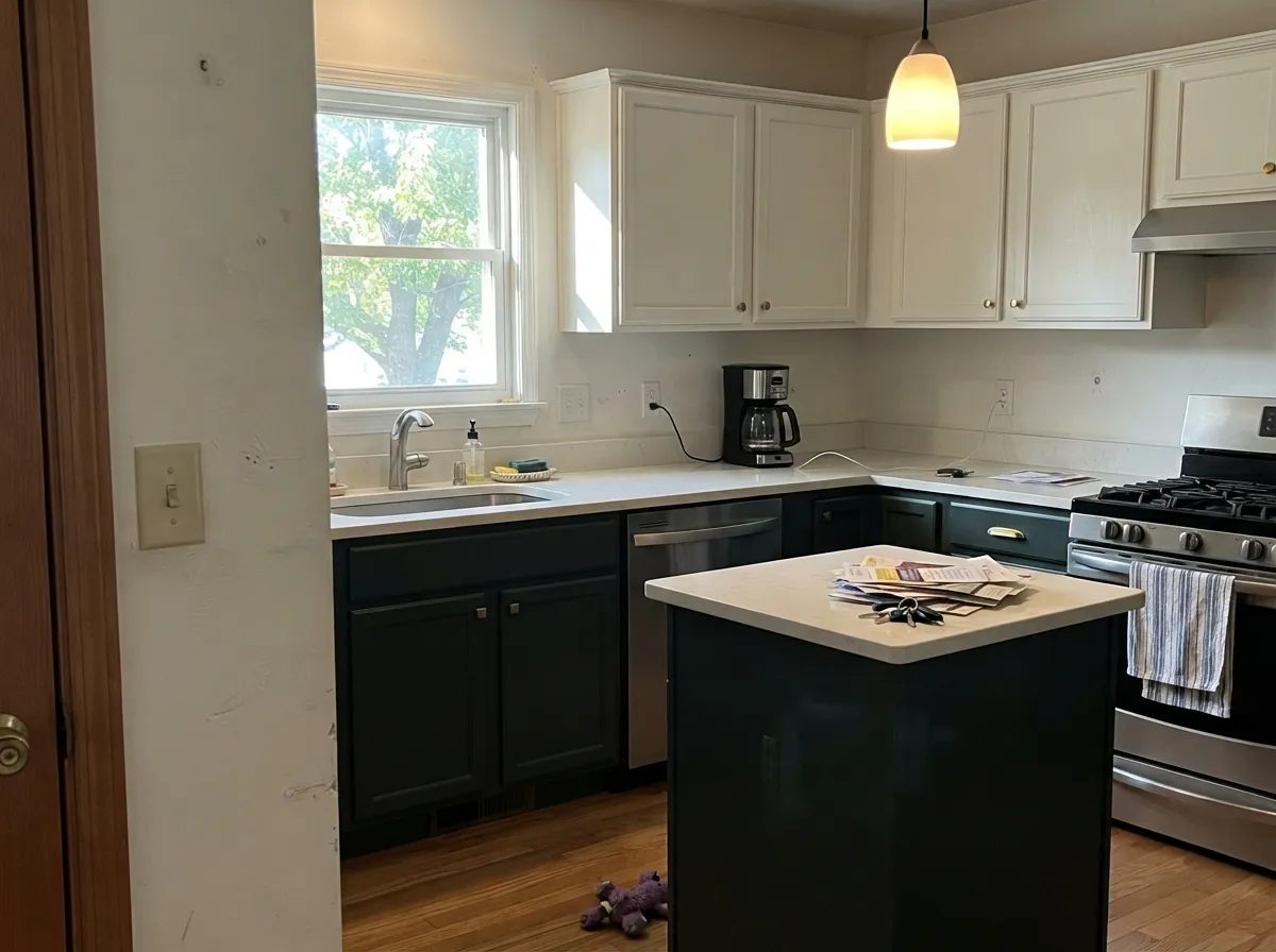 On satin cabinets under real window light, the green stays visible and the brass finally makes sense.