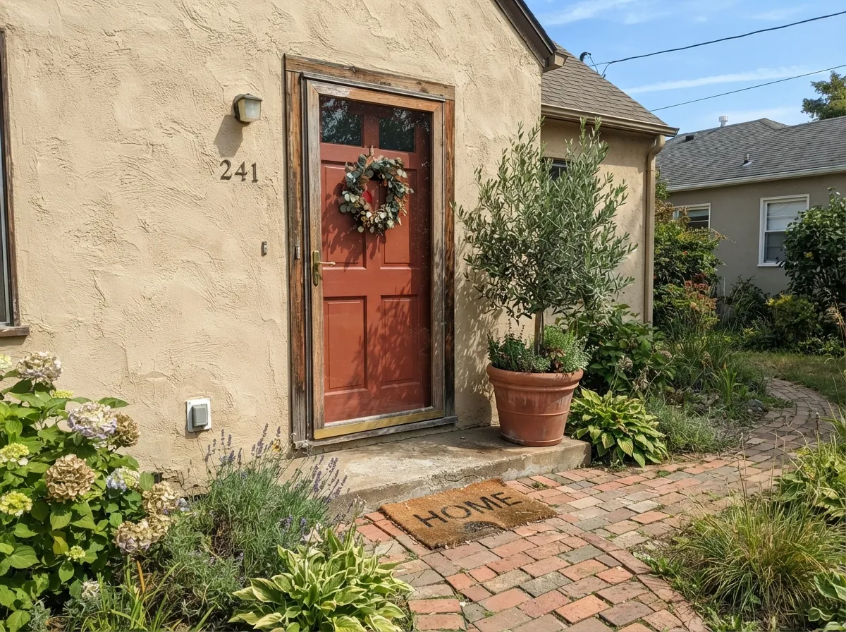 Outdoors in full sun it reads brighter and more confident than it does indoors — a natural front-door color.