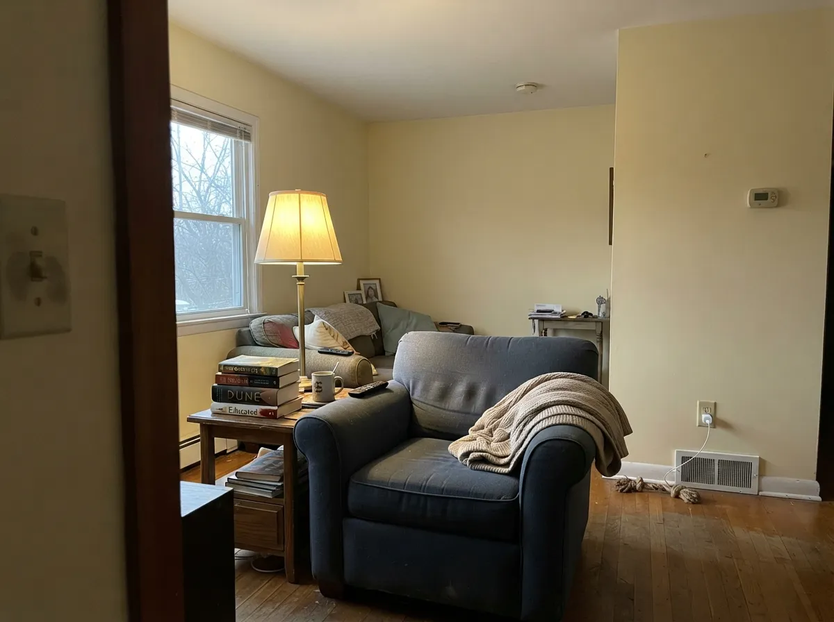 In a dim, north-facing room the lamp does the work — this is where Fresh Air earns its keep instead of needing rescue.