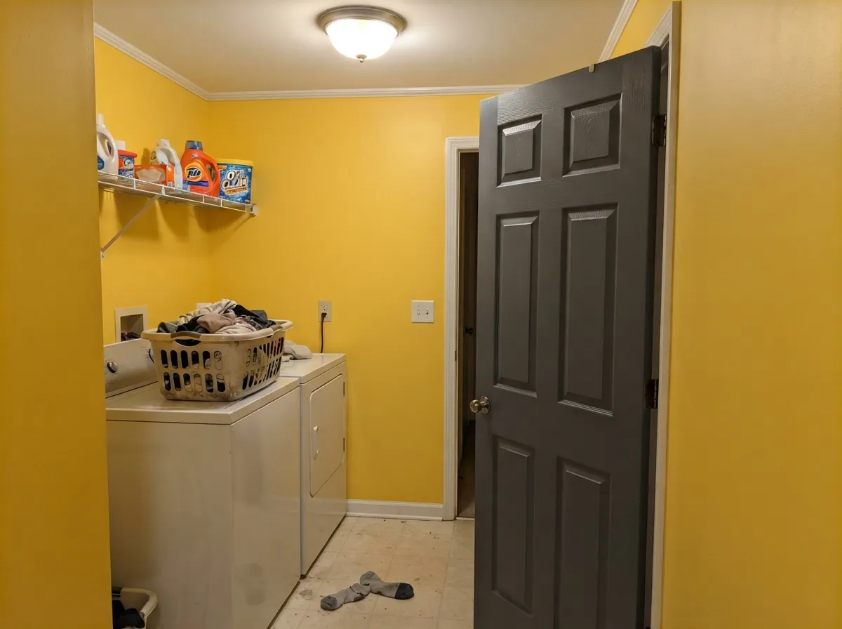 Small windowless rooms are where bold color costs nothing — four walls of yellow in a laundry room reads delightful because you are only in there six minutes.