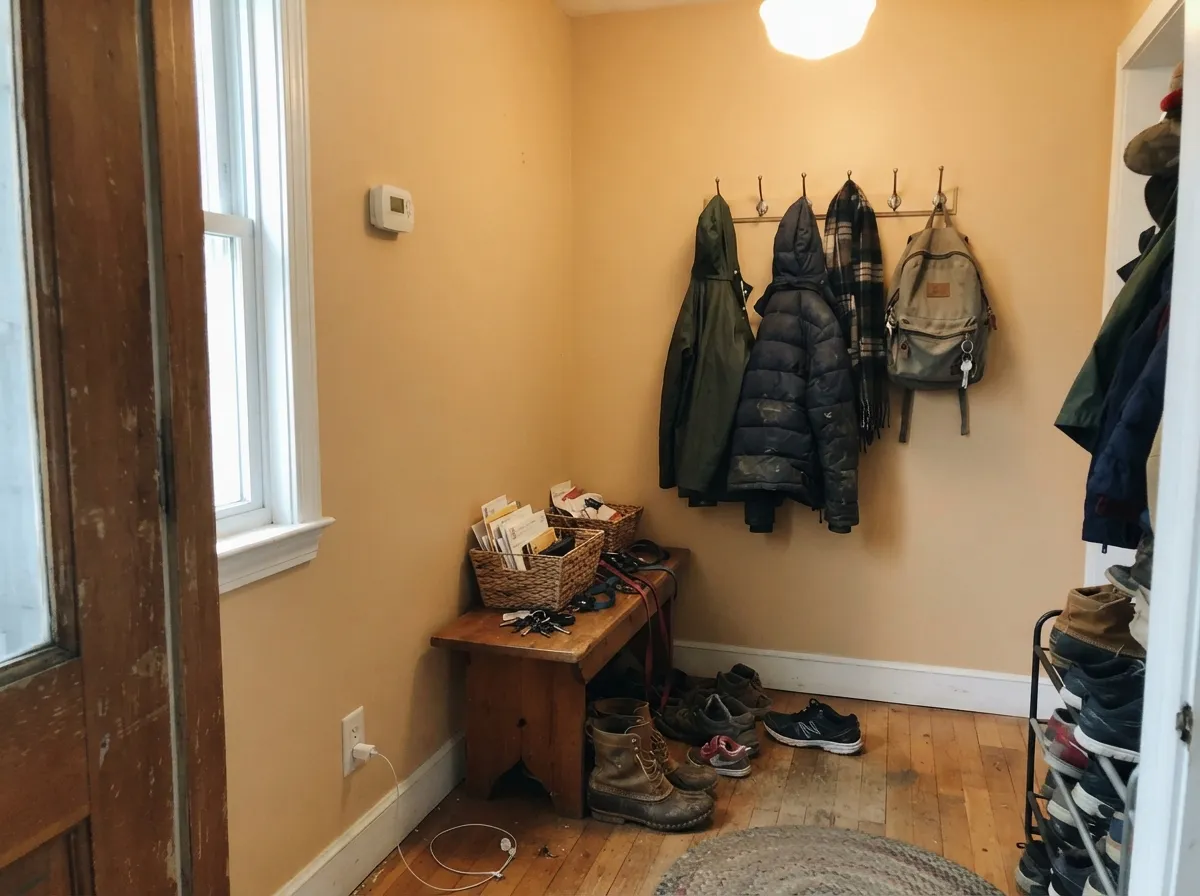 In a mudroom the warmth reads as a welcome, not a statement, and it hides boot-season scuffs better than a pale white would.