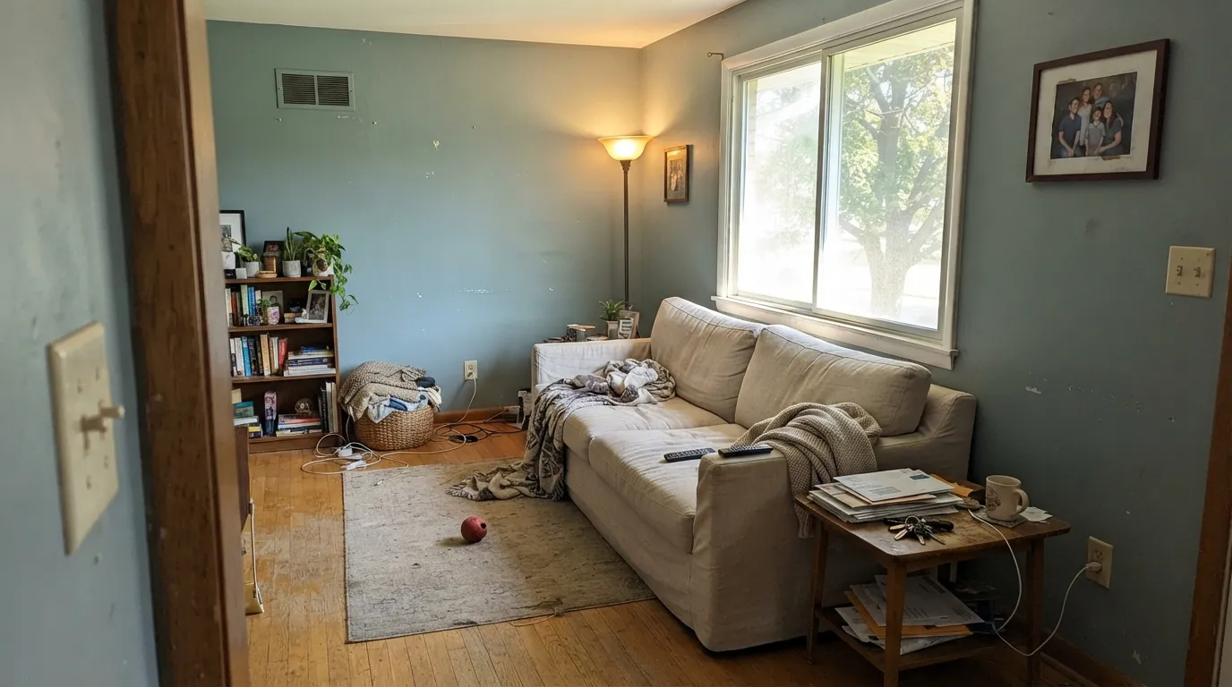Gray Cashmere in the light it was built for — full sun brings the green forward and the wall reads soft and earthy, not plain gray.