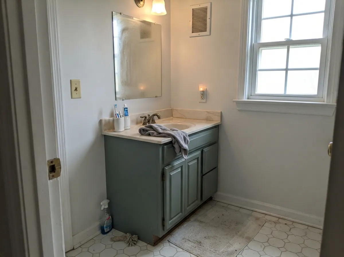 With a real window and good light, Gray Cashmere on a vanity reads soft and expensive rather than murky.