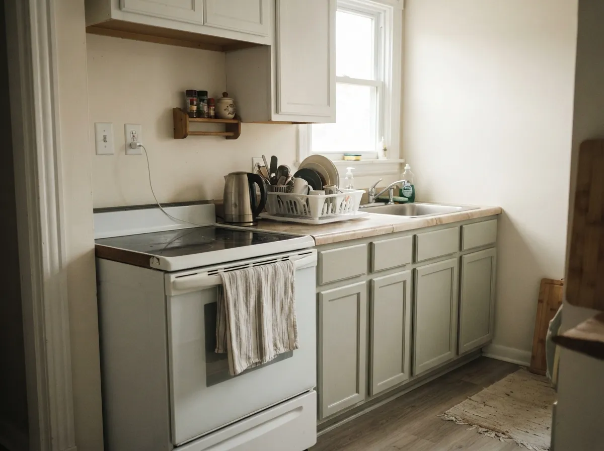 On lower cabinets under white uppers it stays soft and hides handprints far better than a white would.
