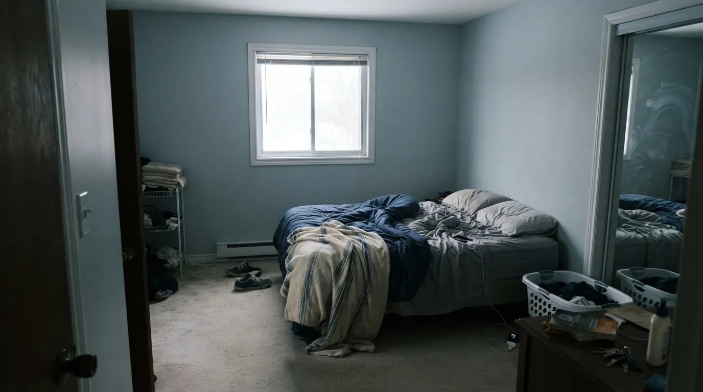 The same paint in a dim north room: the blue takes over and the wall goes properly icy. This is the light where Horizon disappoints.