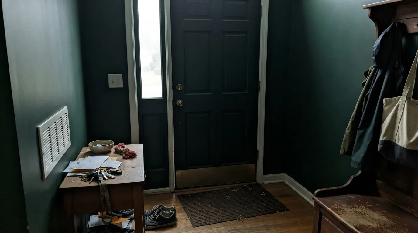 The honest shot: no real light, no gloss highlight, and the green all but disappears. This is what happens the moment the daylight the color depends on isn't there.