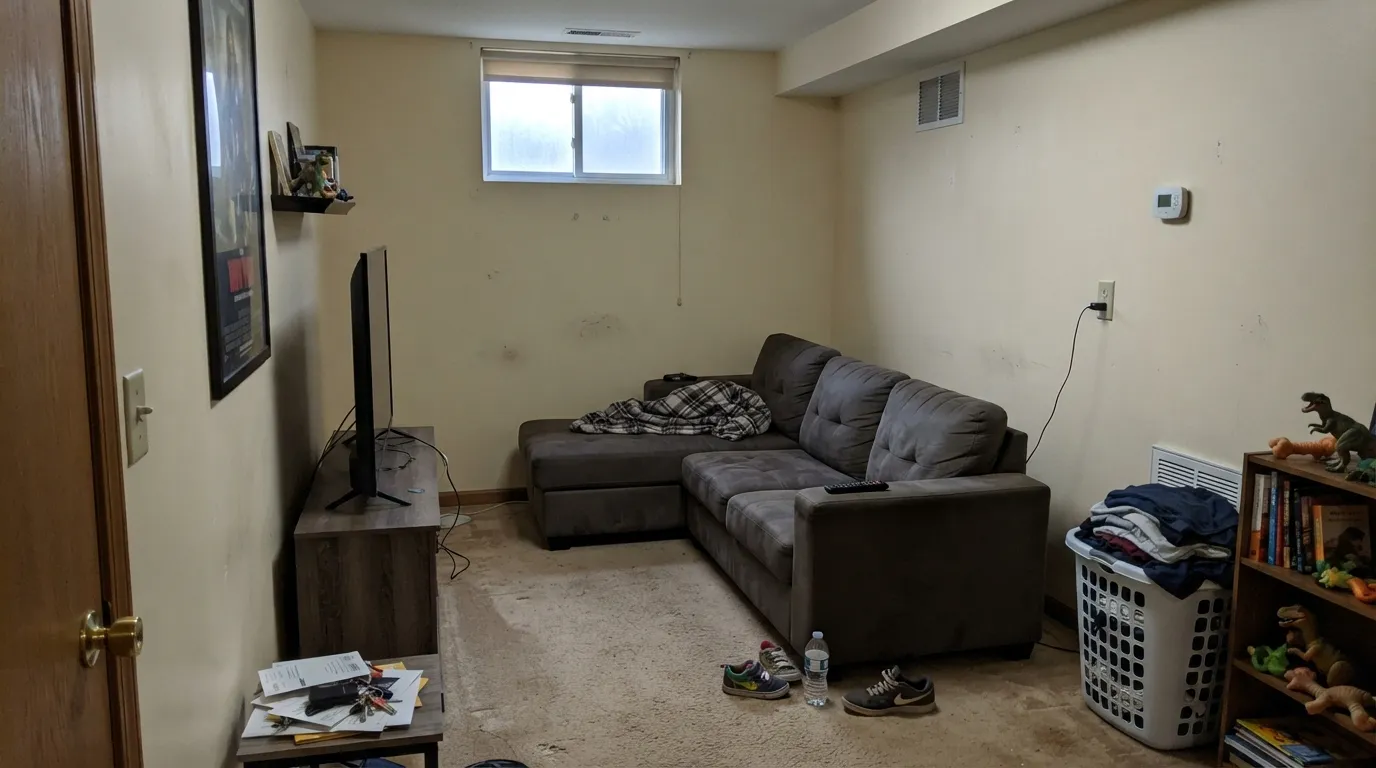 The honest shot: in a dim room with no real daylight, Ivory White stops reading as white and sits there as yellow — the exact complaint from basements and interior rooms.